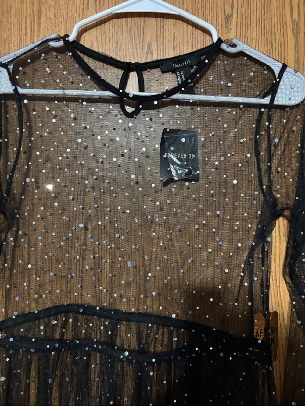Forever 21 Black Sheer Mesh Maxi Dress with Sparkle - Picture 3 of 8